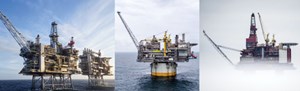 Left: BP’s Clair Ridge development went onstream late in 2018. Image: BP. Center: Equinor recently announced plans to invest millions to increase production at Gullfaks fi eld, in the northern part of the Norwegian North Sea. Image: Equinor. Right: Aasta Hansteen, the deepest fi eld development on the Norwegian Continental Shelf, started production in December. Image: Equinor.