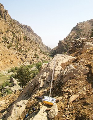 WRUs sending data and communicating with each other alongside a cliff in the mountainous region of Kurdistan.