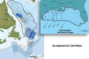 Fig. 3. The total NL offshore area is far greater than that of the U.S Gulf of Mexico OCS. Map: Nalcor.