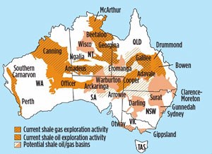 Fig. 2. Prospective shale gas basins are scattered throughout Australia. Source: APPEA.