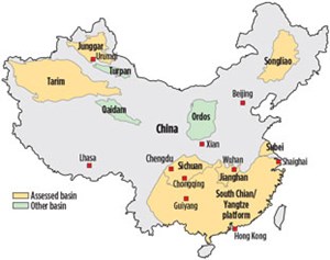Fig. 5. Chinese basins evaluated during the 2013 shale assessment. Source: U.S. Energy Information Administration.