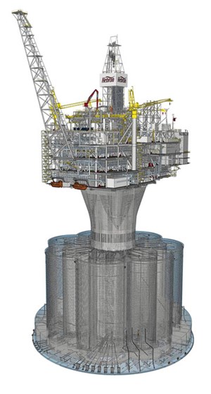 Fig. 1. The Hebron GBS has been built to withstand sea ice, icebergs and meteorological and oceanographic conditions. It is capable of storing up to 1.2 MMbbl of crude oil. Image: ExxonMobil Canada Properties.