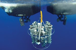 Fig. 6. Rosette array tests the water column to 10,000 ft for signs of hydrocarbons. Source: CSA Ocean Sciences Inc.