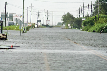 Fig. 1. In 2011, LA 1 was left totally submerged and closed for 61 hours following mild Tropical Storm Lee, shutting off all access to Port Fourchon. 
