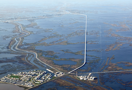 Fig. 2. Aerial view of the new, 5.4-mile elevated expressway that opened in December 2011, linking Port Fourchon with the Tommy Doucet overpass. Source: Gulf Coast Photo  