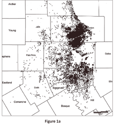 Figure 1 (a)Bubble map of all producing wells in the Barnett Shale