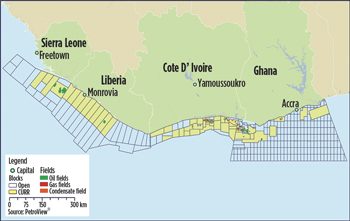 Fig. 1. Sierra Leone, Liberia, Côte d’Ivoire and Ghana’s offshore acreage in the frontier Gulf of Guinea. Source: PetroView