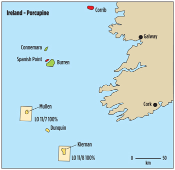 In addition to the Spanish Point and Burren discoveries, Cairn Energy operates the Mullen and Kiernan prospects.