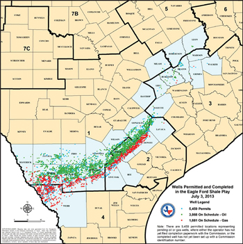 Wells permitted and completed within the Eagle Ford fairway, as of July 3. Source: Texas Railroad Commission.