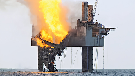Lessons learned from the Deepwater Horizon incident may have helped early evacuation of the crew from the Hercules 265 rig, after a blowout in late July 2013. BSEE is monitoring activities associated with sealing of the well and the possible drilling of a relief well. Photo courtesy of U.S. Coast Guard.