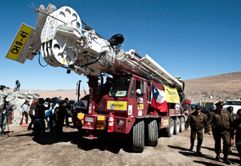 The Schramm T130XD rig arriving to the San Jose mine site. Photo courtesy of Schramm Inc.