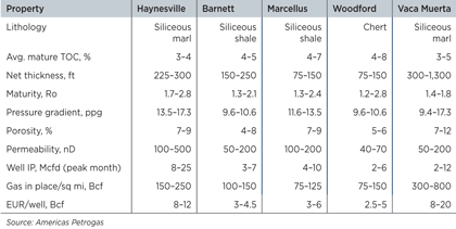 TABLE 1. COMPARISON OF ARGENTINA’S VACA MUERTA SHALE WITH NORTH AMERICAN SHALE PLAYS