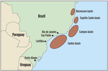 Fig. 1. The Campos basin lies offshore Brazil's south-central coast.