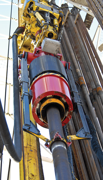 Fig. 2. The Weatherford top drive casing running and drilling system was already on the rig for standard drilling operations when the decision was made to implement DwC operations.