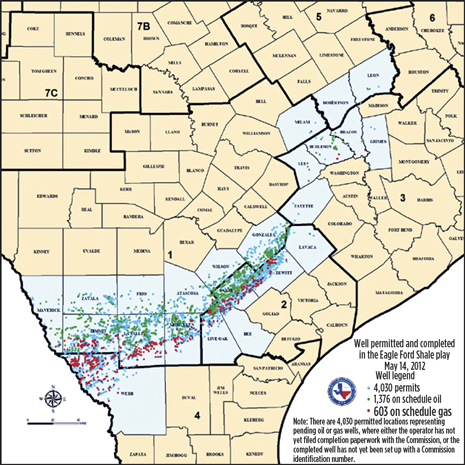 Fig. 2. The number of Eagle Ford drilling permits issued in first-quarter 2012 is running way ahead of the 2011 pace. Source: Texas Railroad Commission.