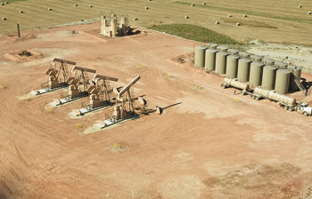 A post-drilling replica of the more than 40 so-called ECO pads that Continental Resources operates in the Bakken shale. Courtesy of Continental Resources.