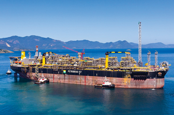 Fig. 4. The Petrobras P-57, a super platform with capacity to extract 180,000 bpd, has begun oil production at Parque das Baleias field in the north Campos basin offshore Brazil.