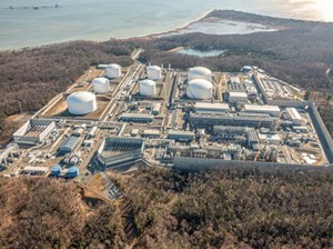 Fig. 2. With its first shipment in March, the Cove Point terminal in Lusby, Md., became the second operational LNG export facility in the U.S. Image: Dominion Energy Cove Point.