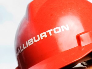 red Halliburton helmet