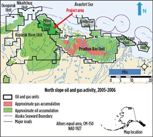 Fig. 1. Map of the project area for the polymer field pilot (Dandekar et al, “First Ever Polymer Flood Field Pilot - A Game Changer to Enhance the Recovery of Heavy Oils on Alaska’s North Slope,” SPE paper 195257-MS, SPE Western Regional Meeting, April 23-26, 2019, San Jose, Calif., USA.)