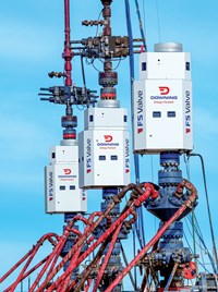 Fig. 1. The Freedom Series Completion System is comprised of an automated multi-chamber valve, ball dropper and a quick connect latch.