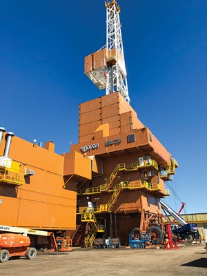 Fig. 1. The Doyon 26 can reach as far as 35,000 ft horizontally, enabling it to drill wells covering 125 mi2 from a single surface pad.