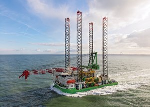 Fig. 2. Also introduced in 2017, the NG-5500X jackup is intended for “future-proof,” high-end installation and maintenance of wind turbines in a harsh, North Sea-type environment, in water depths to 60 m. It also is suitable for oil-and-gas support and maintenance work, and well intervention projects.
