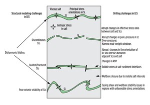 Fig. 1. Schematic listing challenges posed by LES for structural modeling and drilling.