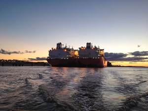 Fig. 1. LNG carriers sit idle in port after significant demand disruption resulted in over 100 canceled U.S. cargoes, as prices for the fuel collapsed to record lows in Europe and Asia.