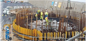 Fig. 5. Systematic construction process underway on a DemoSATH Floating Offshore Wind Turbine at the Bilbao Port facilities in the North of Spain.