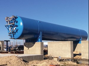 The first of what will be three LNG refueling tanks at Harvey Gulf International Marine’s Port Fourchon facility.