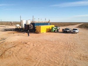 The FQS ROVER mobile water treatment technology at a Permian basin saltwater disposal project. Photo courtesy of FQS Venture LLC.