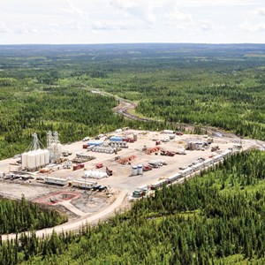 Aerial view of Nexen&#x27;s Dilly Creek shale gas operations in northeastern B.C., Canada. Courtesy of Nexen.