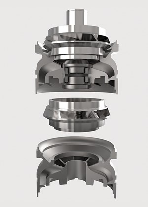 The GE Oil &amp; Gas Lift Plus Q+ pump series places a tungsten carbide bearing on top of the impeller to provide upthrust load protection, increasing the effective maximum operating range of the pump.