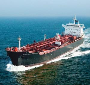Unlike crude oil, which is unprocessed, oil that has been refined into products can be exported freely under U.S. law, and transported in product tankers, such as the Overseas Houston, which entered service in 2007. Photo: Aker Philadelphia Shipyard Inc.