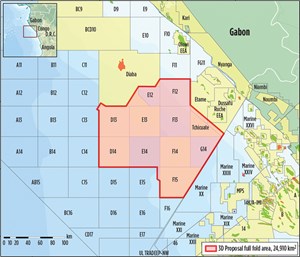 Map of the Gabon multi-client survey area.