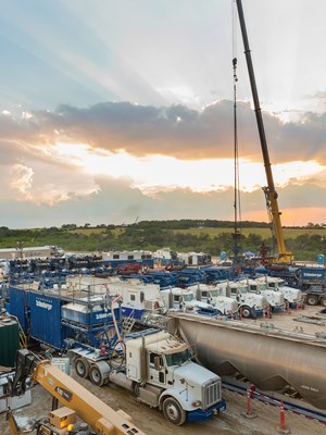 A typical refracturing operation in a shale play. In Encana’s well in northern Louisiana’s DeSoto Parish, refracturing helped achieve a 10-fold increase in production.