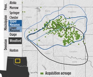 Fig. 1. Devon Energy has identified multiple prospective pay zones within its 80,000-net-acre STACK acquisition. Image: Devon Energy.