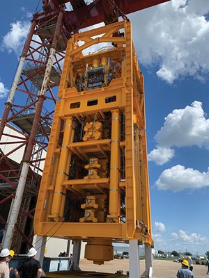 Fig. 4. Transocean’s Deepwater Atlas, just prior to delivery. This 7th Generation DP drillship is the first generation to have 20K BOP stacks and more environmentally friendly equipment and systems. Image: Transocean.
