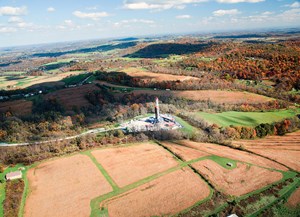 Fig. 3. A Rice Energy drilling location in Pennsylvania. The independent was operating five rigs at the end of 2015. Photo: Rice Energy Inc.