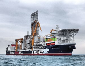 Fig. 10. The Stena IceMax drillship has been drilling Shell’s first deepwater wildcat offshore Nova Scotia, the Cheshire well, since late last year. Photo: Stena Drilling Limited.