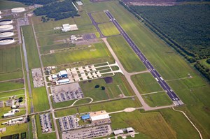 Fig. 4. The newly renovated and expanded South Lafourche Leonard Miller Jr. Airport, including Chevron’s new facility (blue building).