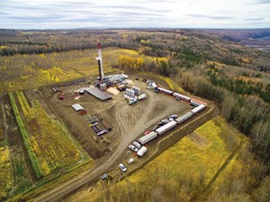 A rig at work on Blackbird Energy’s Montney Elmworth leasehold in Grande Prairie, Alberta. Image: Blackbird Energy.