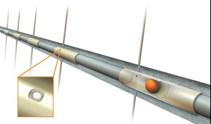 Fig. 2. The QuickFRAC completion system uses multiple sleeves run as part of one treatment stage and triggered using a single actuation ball. The entry point of each sleeve is reinforced to prevent erosion and provide more effective stimulation.