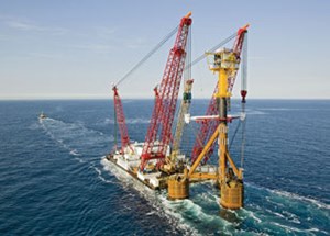 Fig. 2. Wintershall’s unmanned mini-platform, L6-B, began production off the Dutch North Sea coast in June 2015. It is anchored to the seabed through suction piles, rises about 59 ft above the sea and has three decks, but no helideck. Photo: Wintershall.