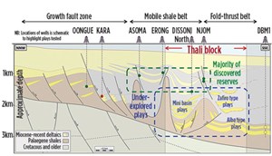 Fig. 3. With 7 MMbbl of oil already discovered on Cameroon’s Thali Block, there is significant potential to develop prospects at deeper levels, once better imaging has been achieved. Image: Tower Resources.