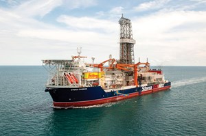Fig. 1. Exxon is drilling additional wells near its Liza discovery, offshore Guyana, with Stena AB’s Stena Carron drillship. Photo: www.stena-drilling.com