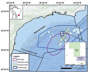 Fig. 1. Map of the Santos basin outlining the Wildcat (Gato do Mato) Prospect