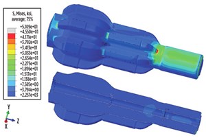 Fig. 3. The finite element model of the staged hole opener was developed after the assessment of simulated stresses, drilling dynamics and rathole length. Image: Schlumberger.