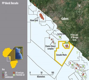 Fig. 2. The Dussafu Marin permit, a development block situated in the Southern Gabon basin, is a prolific area covering more than 850 km2. Panoro Energy has sold significant interest in the block this year, leaving the company with an 8.33% working interest. Source: Panoro Energy.